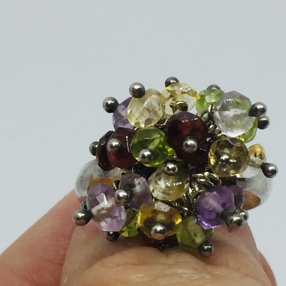 Sterling Gemstone Bead Faceted Cluster Ring - Picture 4 of 8